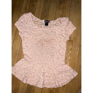 Y2K Wet Seal Peplum Lace Top Pink Cap Sleeve Fairy Core S